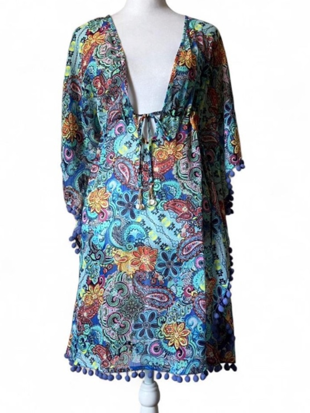 Bleu by Rod Beattie Paisley Cover-Up Dress – Boho Beach Tunic size Small - Picture 2 of 10